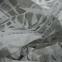 Resille blanche motif feuillage gris kaki 2