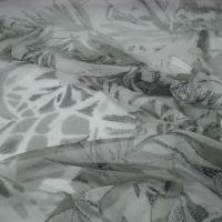 Resille blanche motif feuillage gris kaki 3 