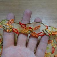 Resille brodee orange et kaki feuillage 1