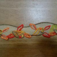 Resille brodee orange et kaki feuillage 3 