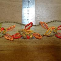 Resille brodee orange et kaki feuillage 4 