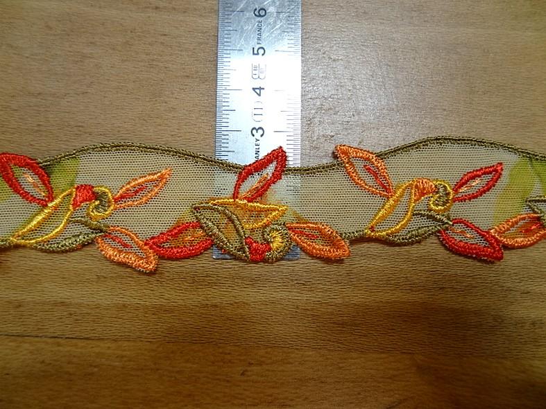 Resille brodee orange et kaki feuillage 4