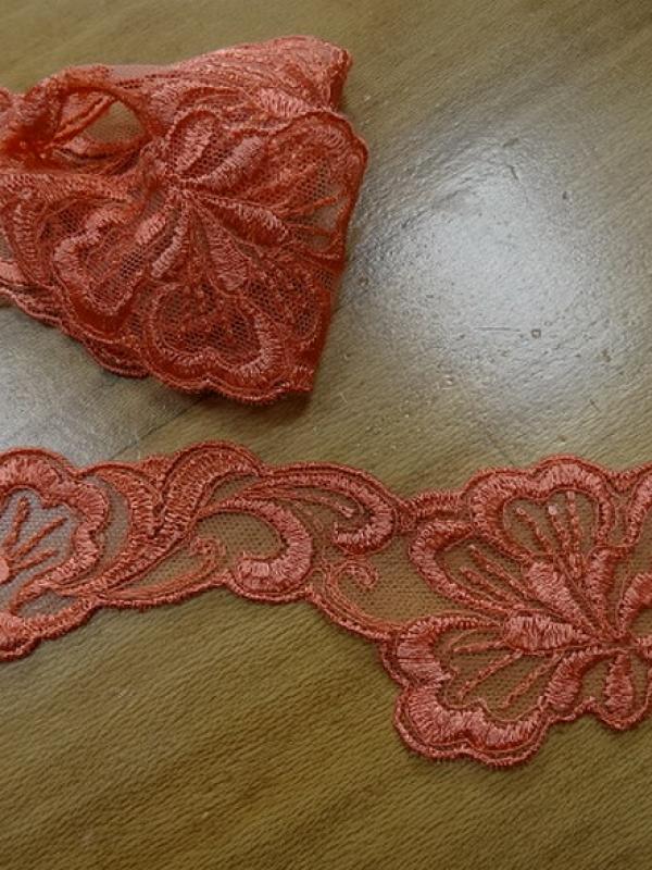 Resille dentelle brodee corail petite largeur 1 