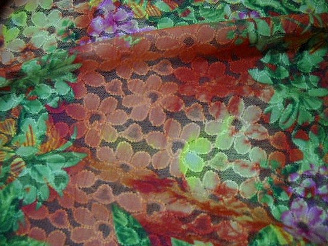 Resille dentelle lycra orange et vert 1