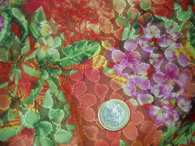 Resille dentelle lycra orange et vert 3