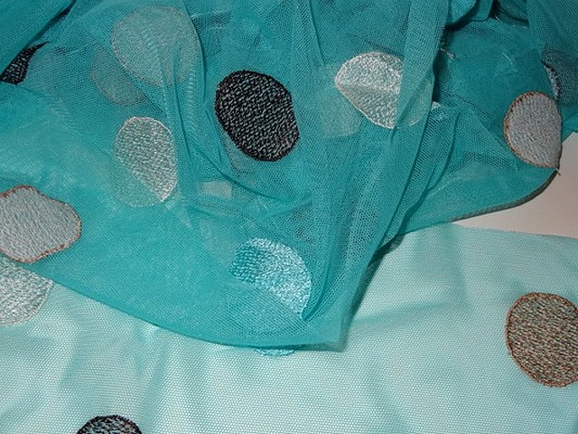 Resille elastique turquoise brodee bulles 3