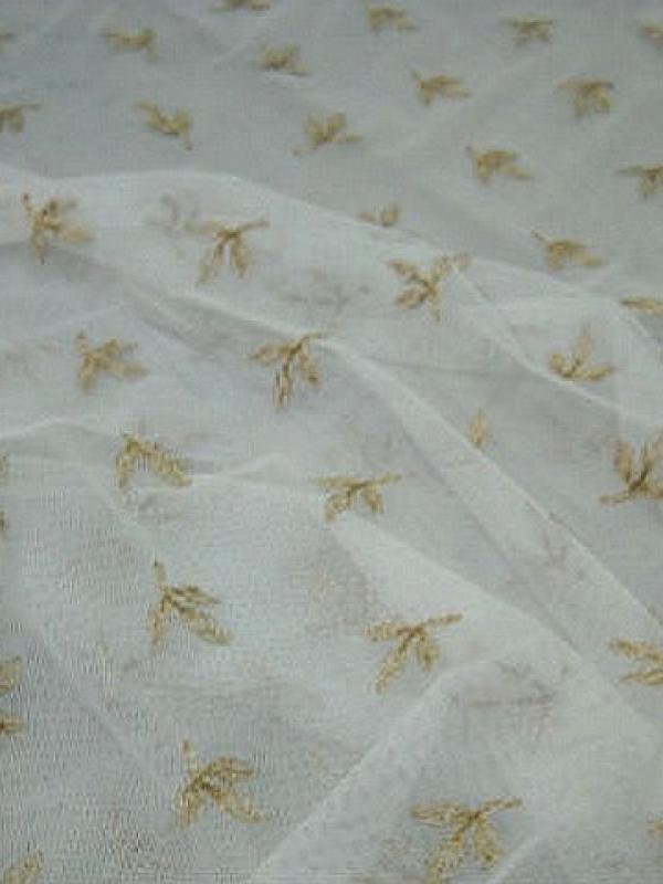 Resille lycra blanc casse broderie fil or 2 