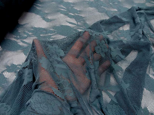 Resille lycra bleu persan motif fleuri 1