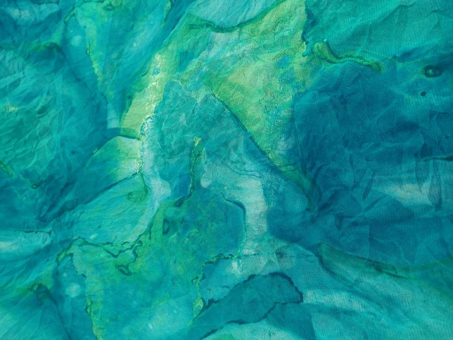 Resille lycra bleu turquoise froisse permanent 1