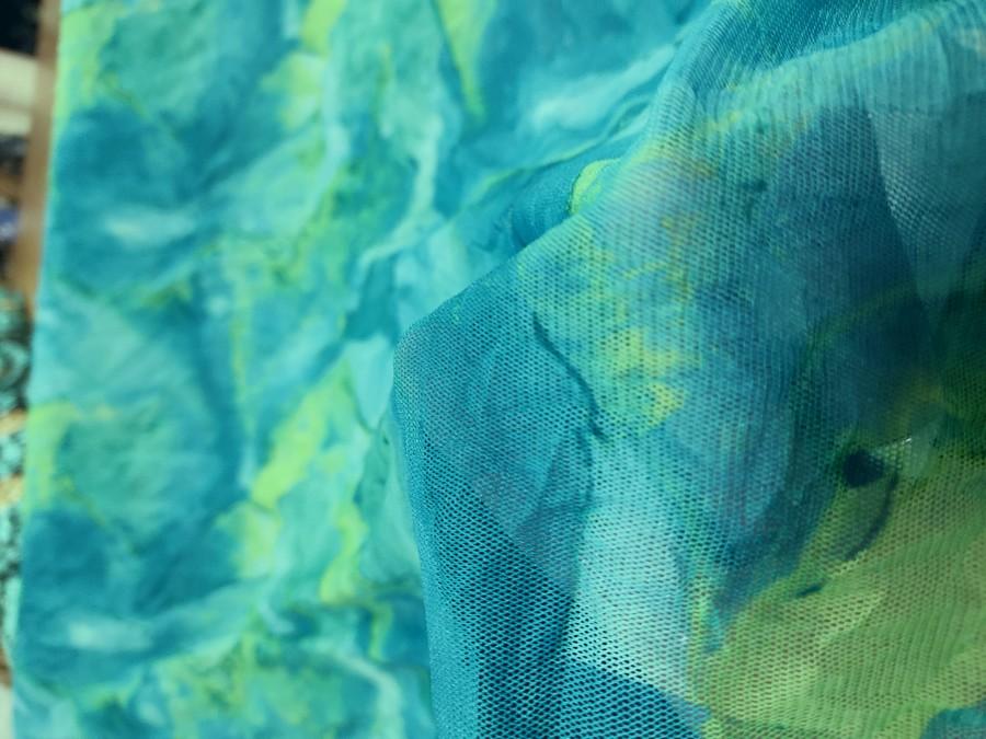 Resille lycra bleu turquoise froisse permanent 3