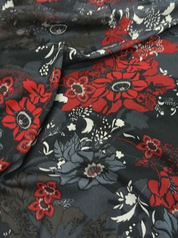 Resille lycra gris rouge fleurs et pistil 1 