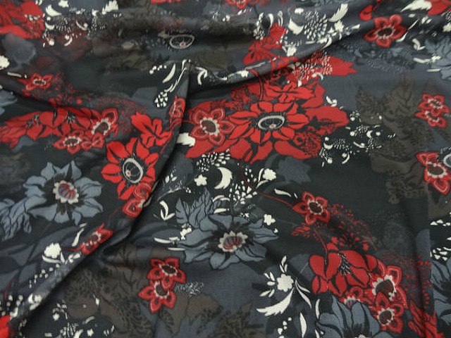 Resille lycra gris rouge fleurs et pistil 1
