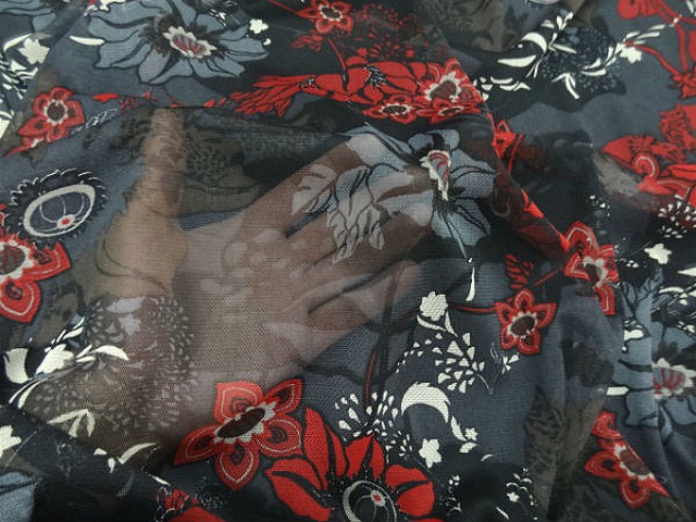 Resille lycra gris rouge fleurs et pistil 2