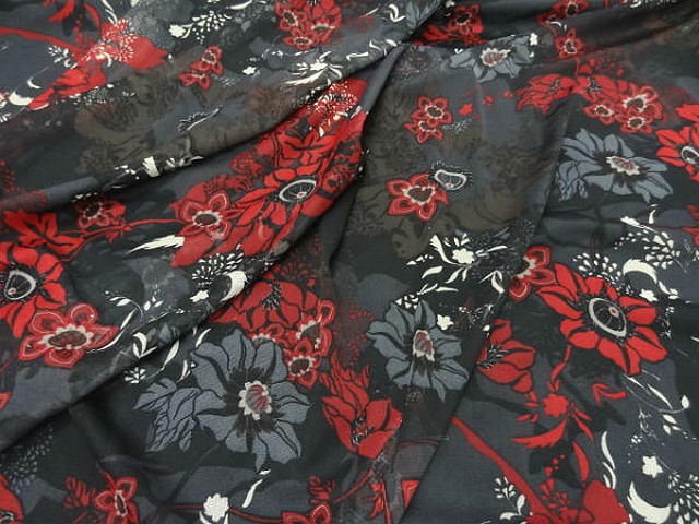 Resille lycra gris rouge fleurs et pistil 3