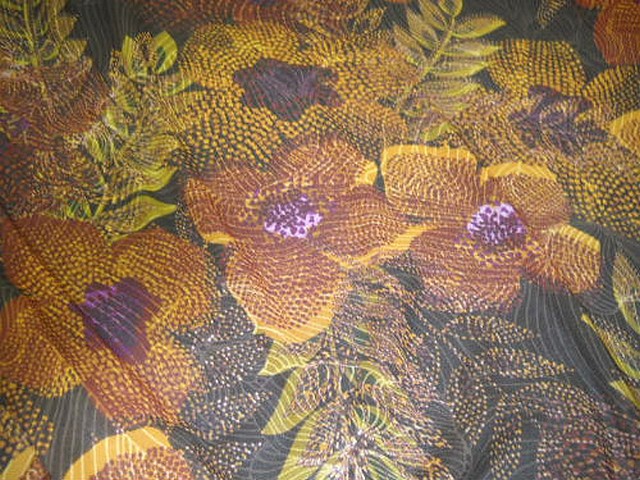 Resille lycra marron ocre motif fleurs pointillisme 1 