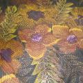 Resille lycra marron ocre motif fleurs pointillisme 1