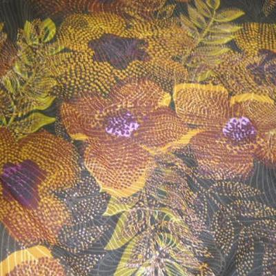 Resille lycra marron ocre motif fleurs pointillisme 1 
