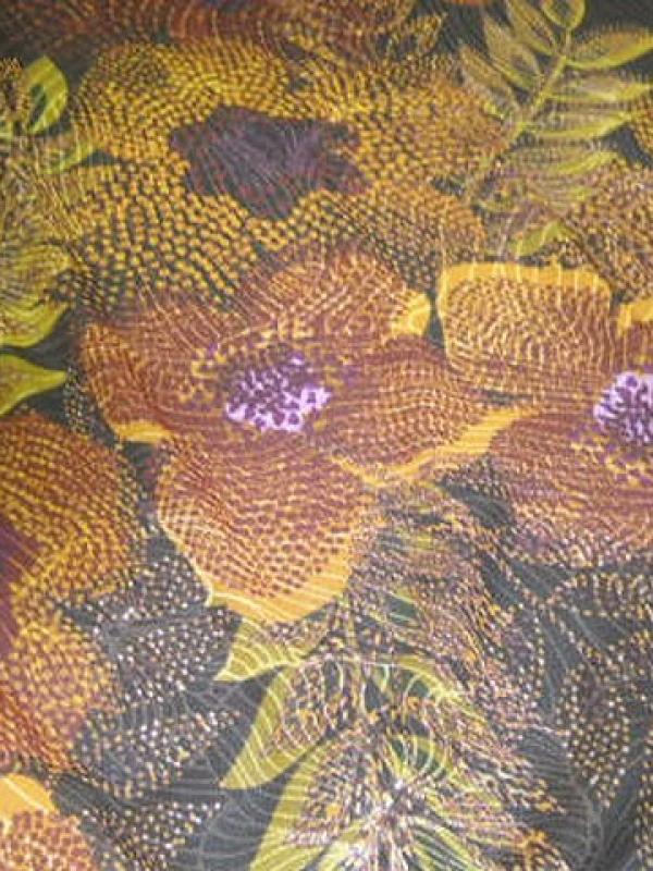 Resille lycra marron ocre motif fleurs pointillisme 1 