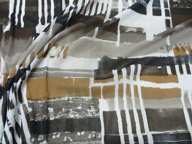 Resille lycra motif carres et rayures abstrait noir blanc tabac