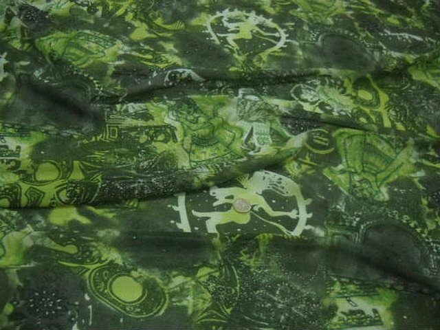Resille lycra motif shiva vert mousse et kaki 