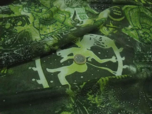 Resille lycra motif shiva vert mousse et kaki 2
