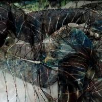 Resille marron bleu vert fleurie a sequins