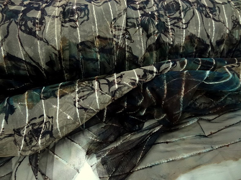 Resille marron bleu vert fleurie a sequins 4