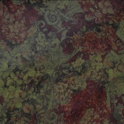 Resille motif hortensia et volutes rouge carmin et miel kaki 1 