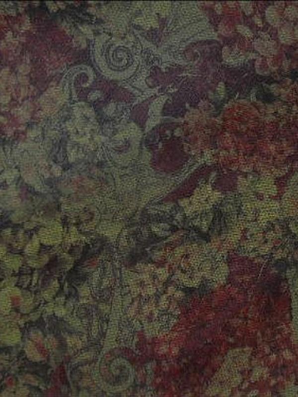 Resille motif hortensia et volutes rouge carmin et miel kaki 1 
