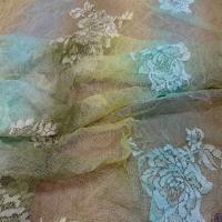 Resille motif roses en camaieu bleu kaki paille 1 