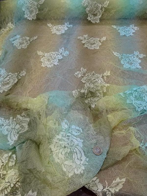 Resille motif roses en camaieu bleu kaki paille 2 