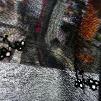 Resille mousse noire fleurs brodees ton sur ton 1