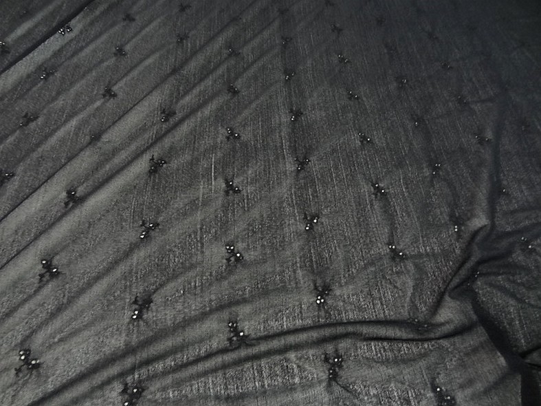 Resille mousse noire fleurs brodees ton sur ton 6