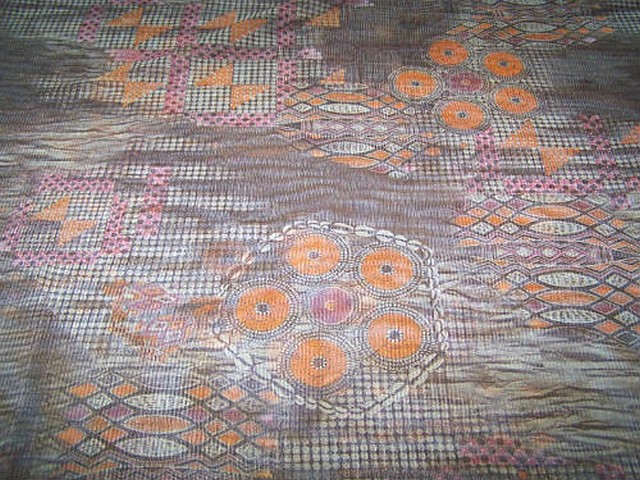 Resille patchwork ethnique sepia orange et rose 1 