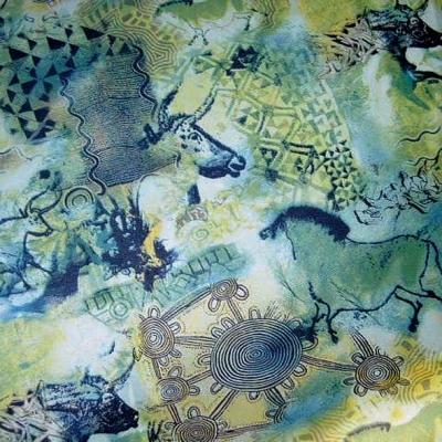Resille vert bleu motif fresque prehistorique 1 