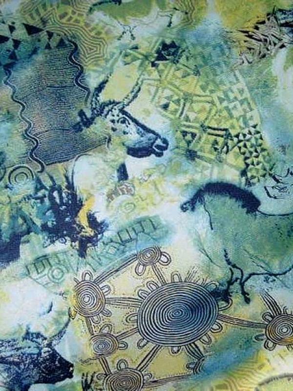 Resille vert bleu motif fresque prehistorique 1 
