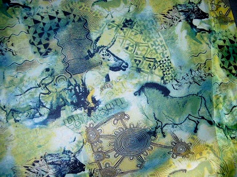 Resille vert bleu motif fresque prehistorique 1