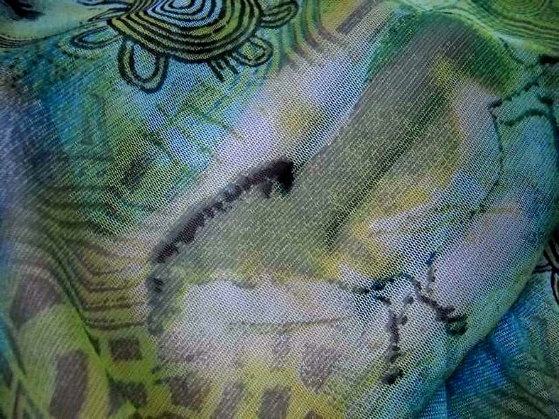 Resille vert bleu motif fresque prehistorique 2