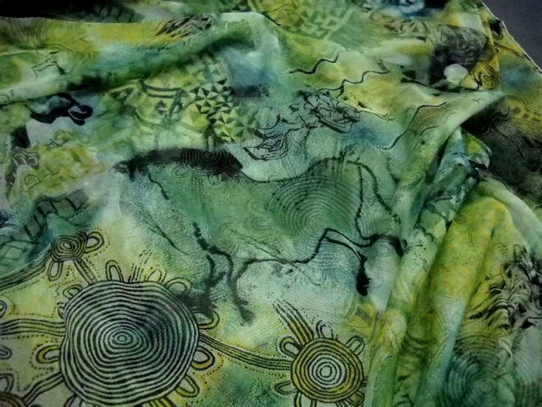 Resille vert bleu motif fresque prehistorique 3