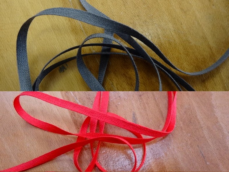 Ruban coton plat 4 mm rouge ou gris