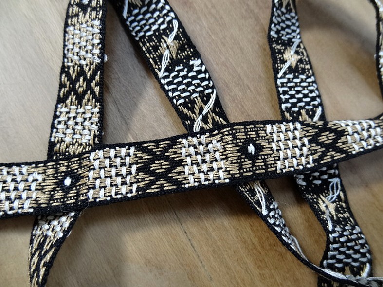 Ruban coton tisse amerindien beige creme noir 1