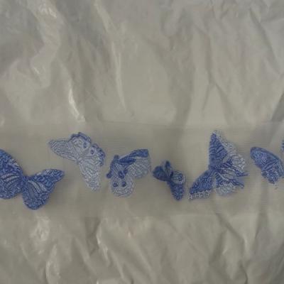 Ruban d organza brode de papillons bleu ciel cerule 1 