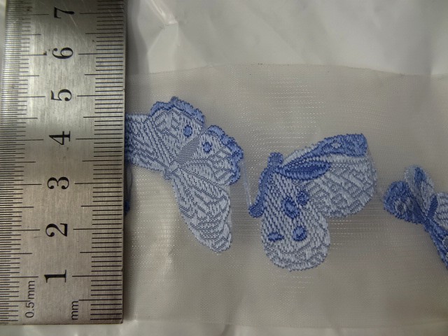 Ruban d organza brode de papillons bleu ciel cerule 2