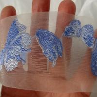 Ruban d organza brode de papillons bleu ciel cerule 3 