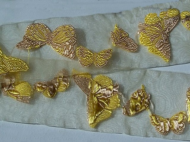 Ruban d organza brode de papillons jaune 1 