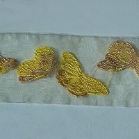 Ruban d organza brode de papillons jaune 2 1
