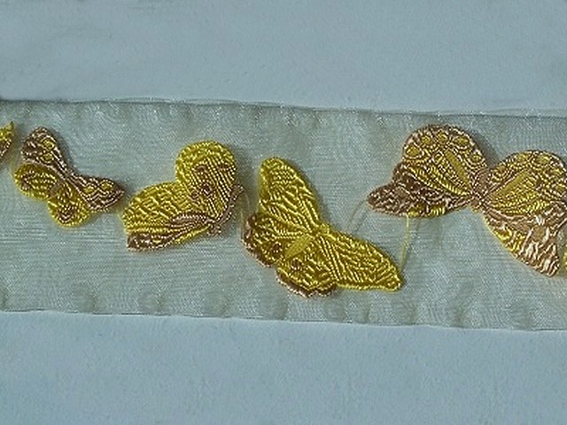 Ruban d organza brode de papillons jaune 2 