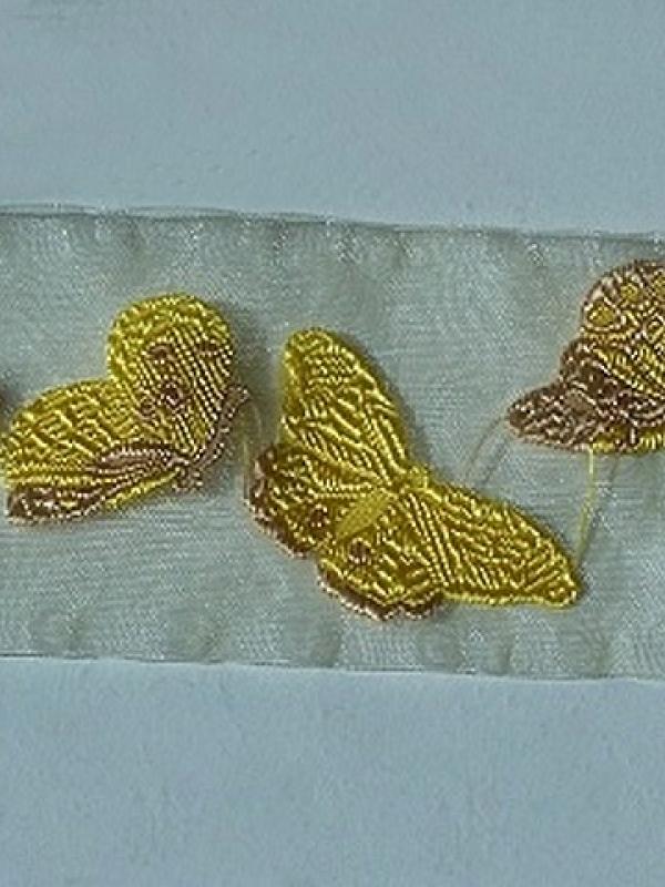 Ruban d organza brode de papillons jaune 2 