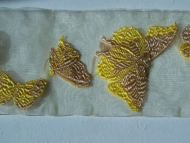 Ruban d organza brode de papillons jaune 3