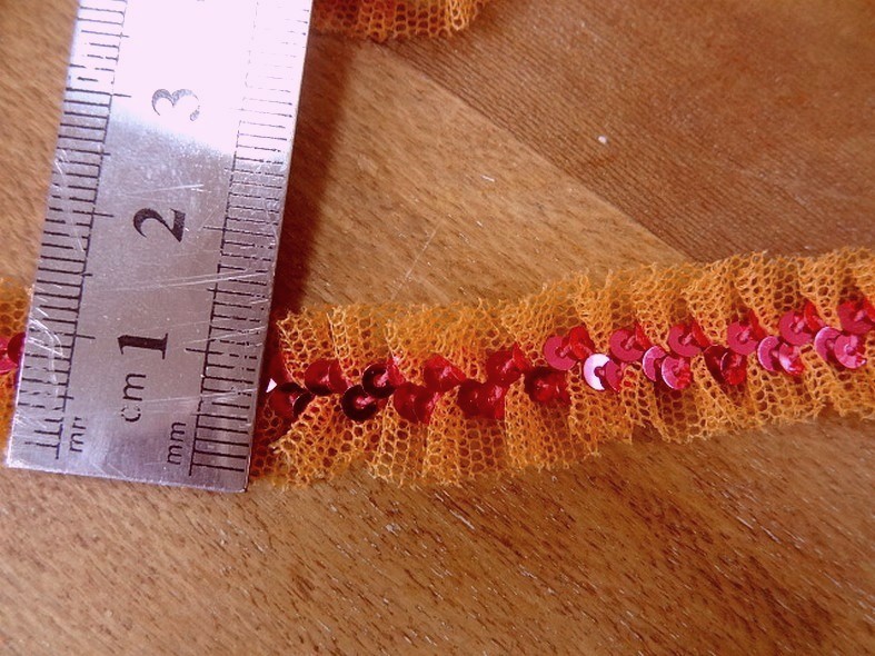 Ruban elastique resille froncee orange sequins rose metal 1